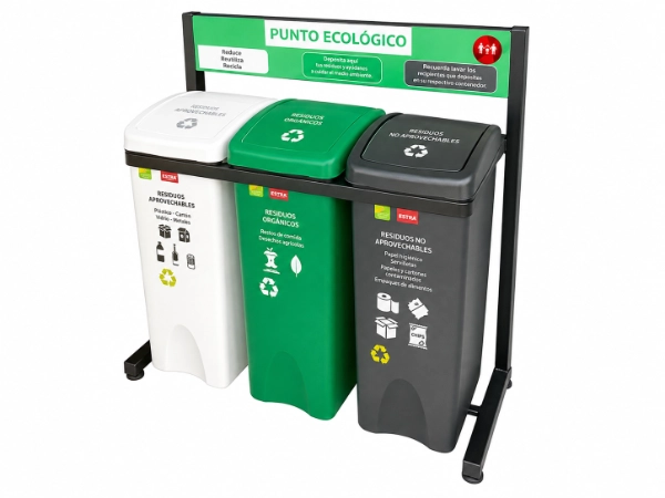 Punto ecológico de 53 litros con tapas vaivén para separación de residuos