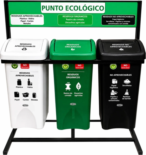 Punto ecológico TRIO 823 ESTRA con tres recipientes para separación de residuos