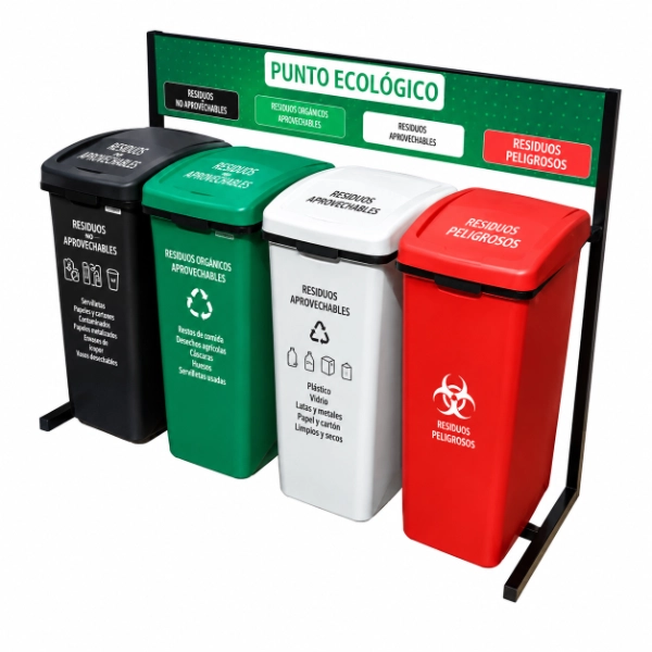 Punto ecológico Cuarteto con recipientes de 55 litros y tapa vaivén